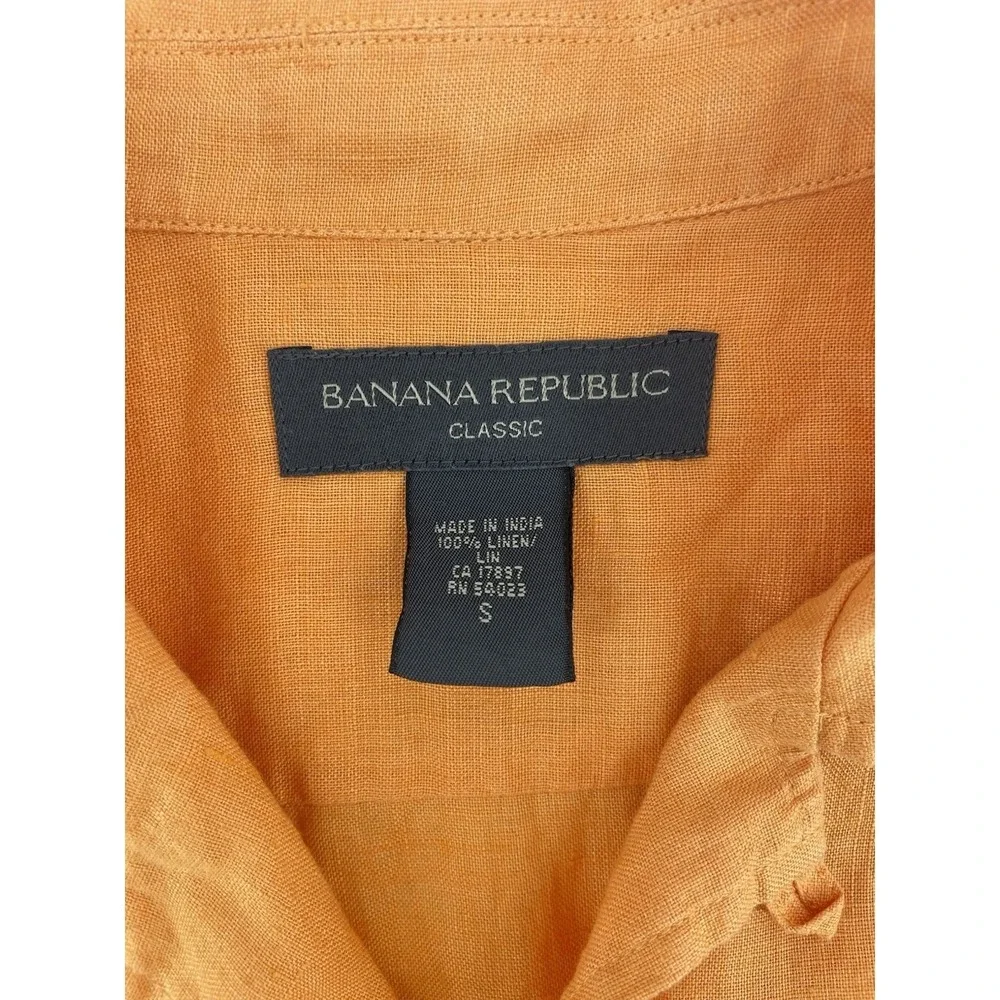 Banana Republic Shirt Mens Sm Orange 100% Linen Short Sleeve Camp Collar Beach